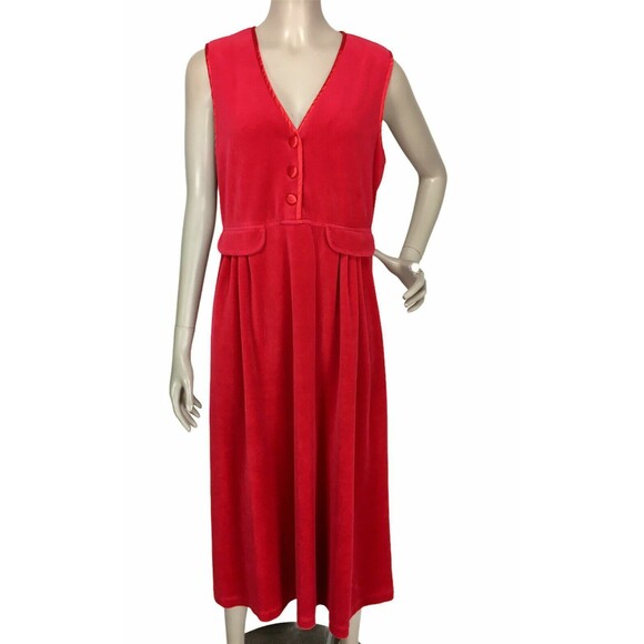 Vintage 1980's FADS Sleeveless Red Velvet Jumper Midi Dress Modest Size Small - Picture 7 of 8